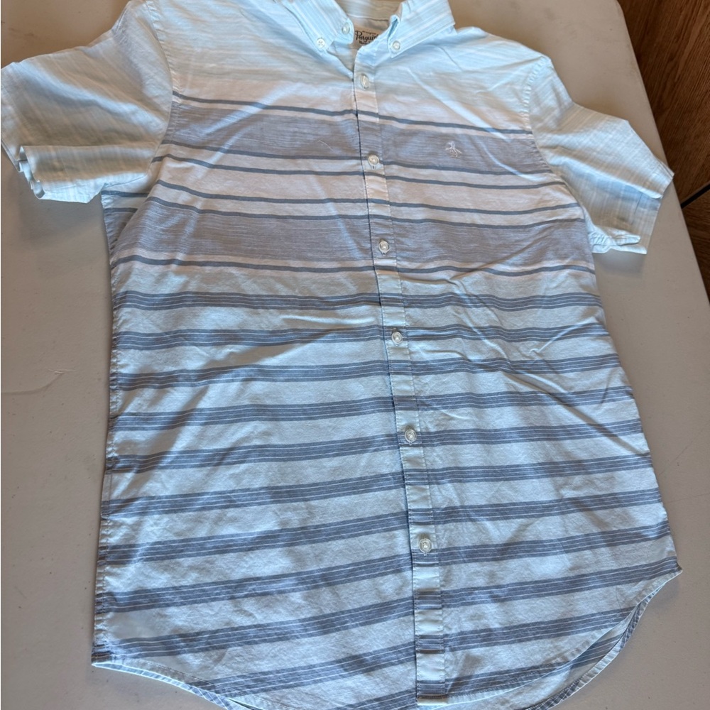 Original Penguin Blue and White Striped Short Sleeve Button-Down